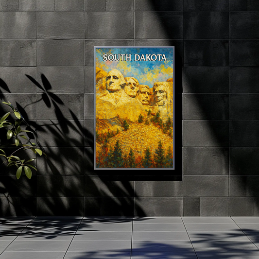 Golden Light Mount Rushmore South Dakota Vintage Travel Poster