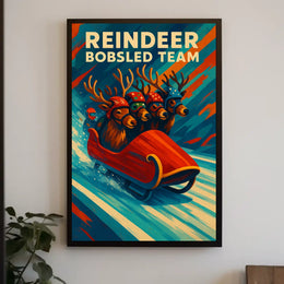 Reindeer Bobsled Team Poster