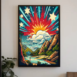 Idyllic Sunrise Vibrance: Artistic and Abstract Landscape Poster