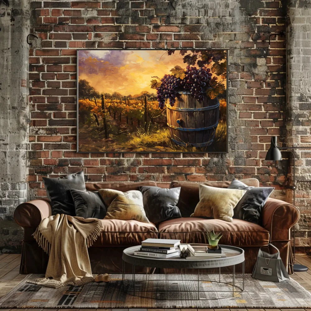 Serene Vineyard Sunset: Impressionistic Harvest Art Poster