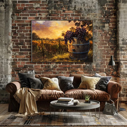 Serene Vineyard Sunset: Impressionistic Harvest Art Poster
