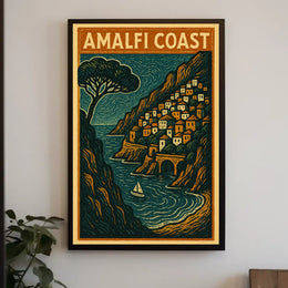 Amalfi Coast Travel Poster Wall Art Coastal Decor 18x24