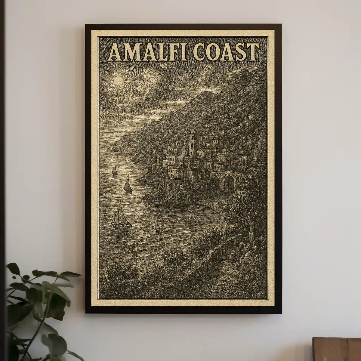 Amalfi Coast Vintage Illustration Poster