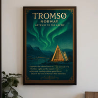 Tromso Northern Lights Poster Vintage Travel Print
