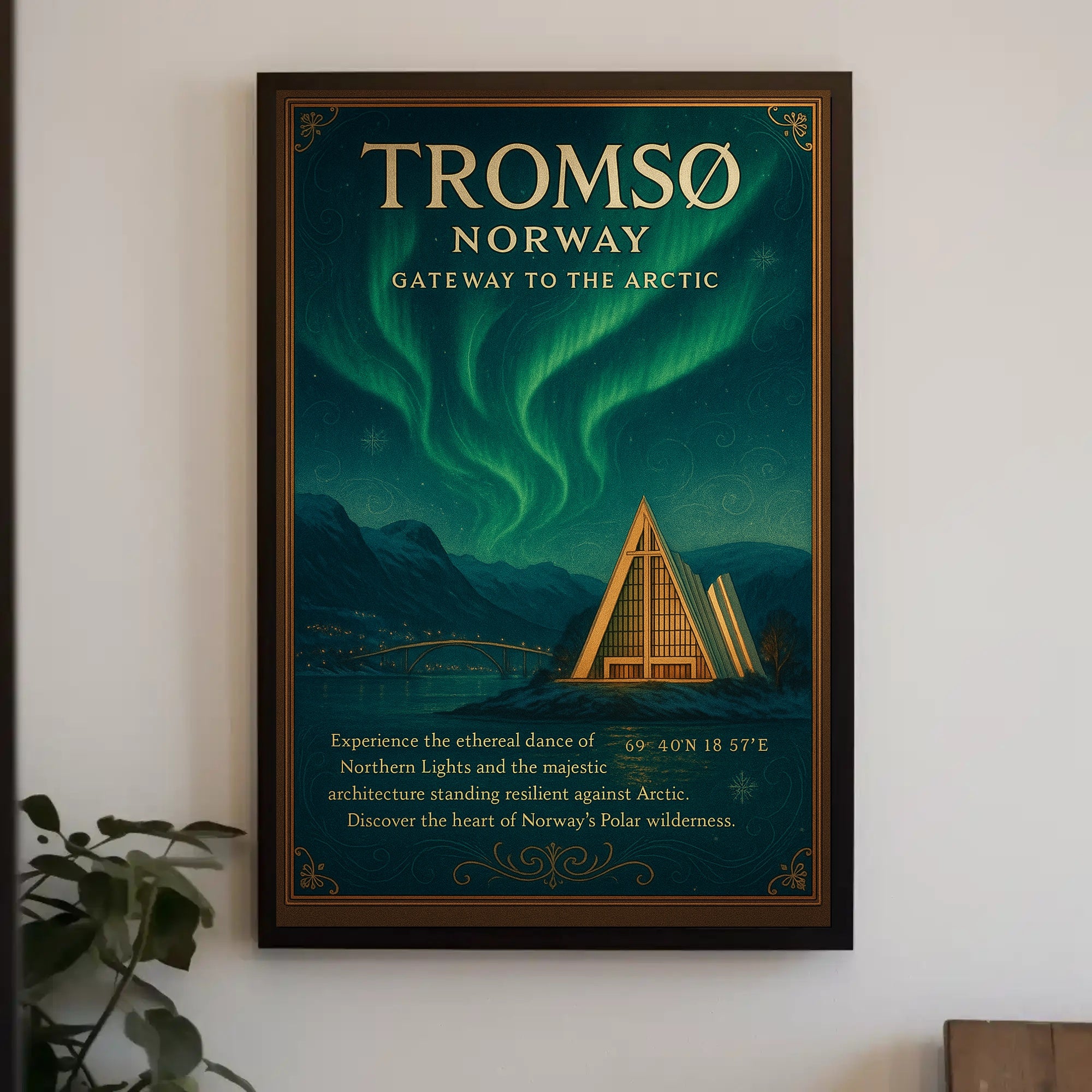 Tromso Northern Lights Poster Vintage Travel Print