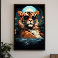 Tiger in Sunglasses Moonlit Jungle Animal Poster