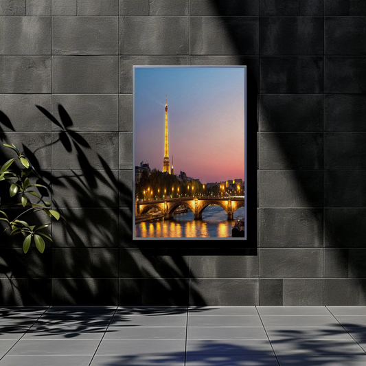 Eiffel Tower at Sunset – Bridge and Lights