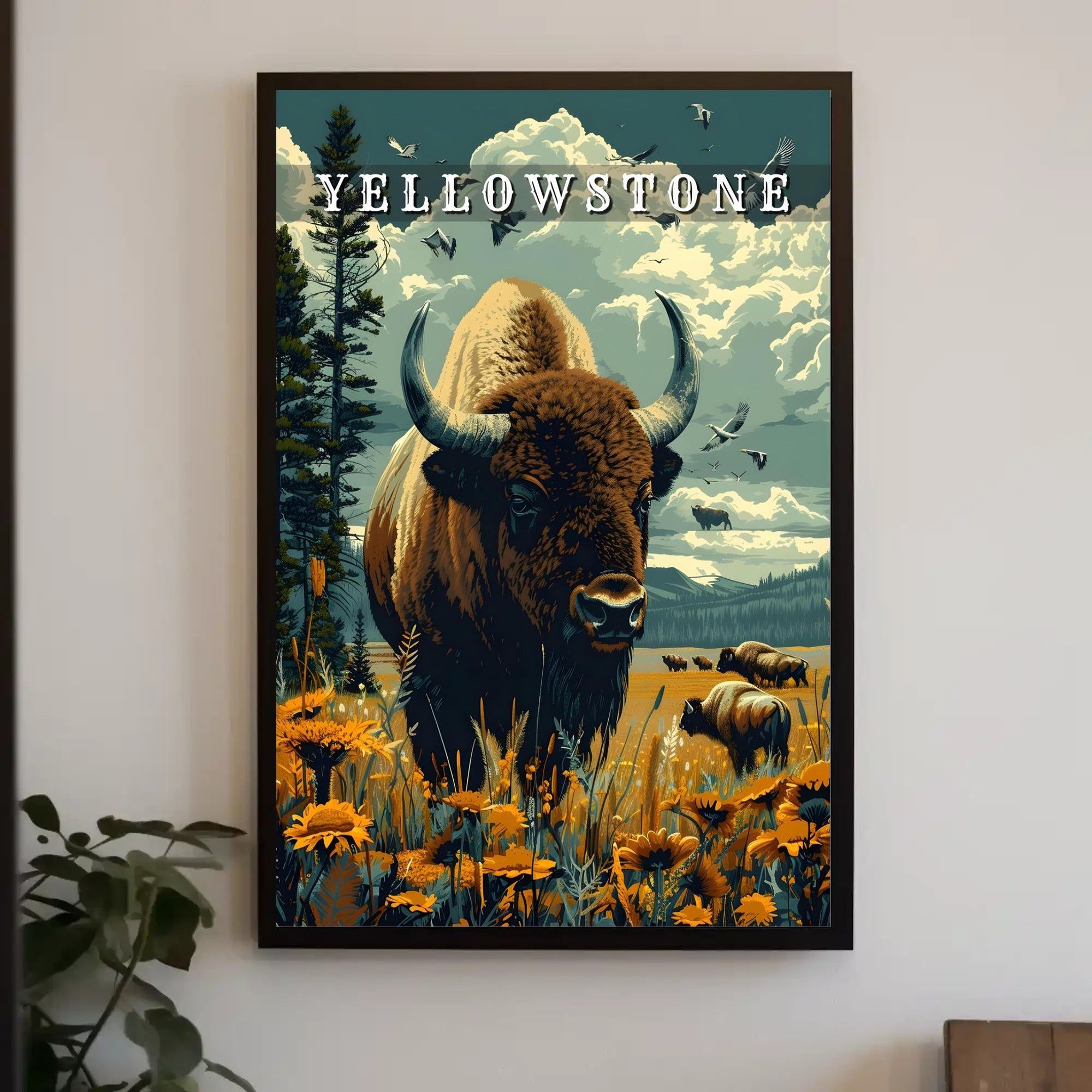 Majestic Yellowstone: Bison and Wildflowers Poster
