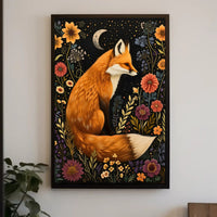 Whimsical Fox and Flora: Artistic Animal Poster