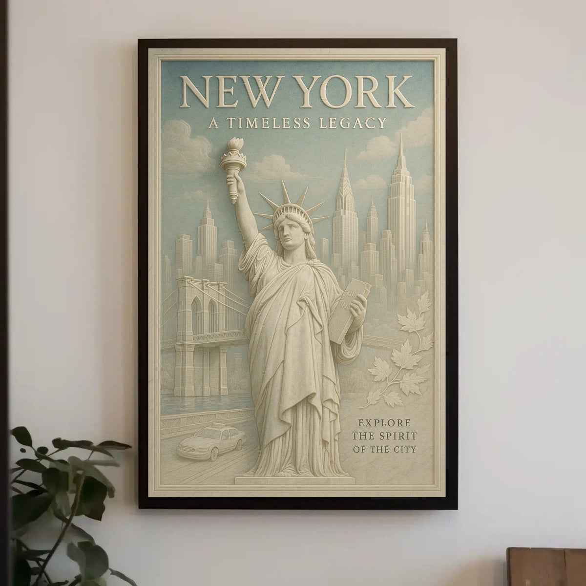 New York Cityscape Grand Skyline Poster Vintage Wall Art