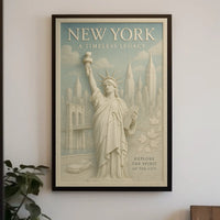 New York Cityscape Grand Skyline Poster Vintage Wall Art