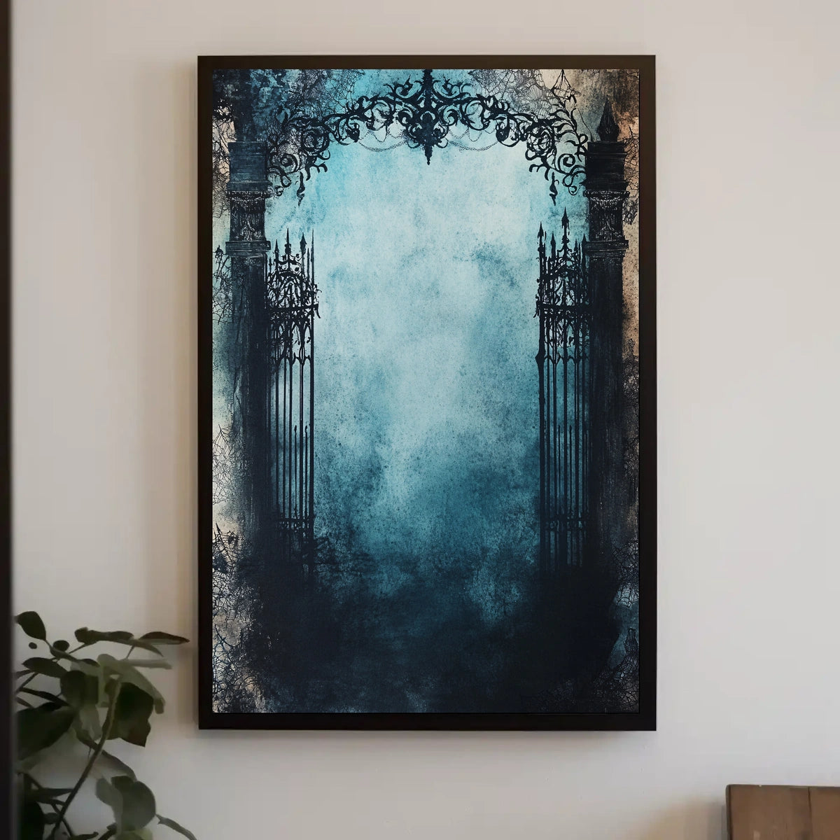 Gothic Wrought Iron Gate Mysterious Atmosphere Artistic Poster
