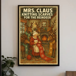 Mrs. Claus Knitting Scarves Poster
