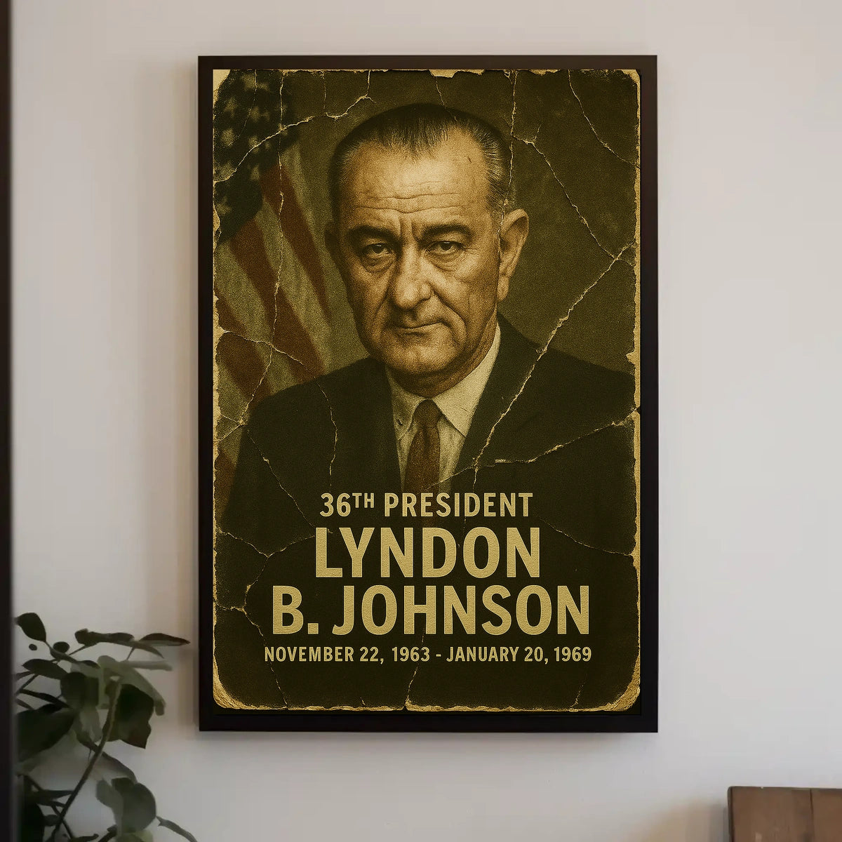 Lyndon B. Johnson 36th President of the United States Damaged Photograph Poster