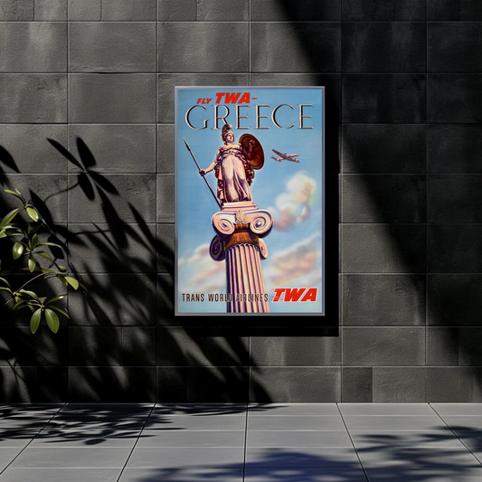 TWA to Greece 1955 Vintage Style Airline Travel Poster