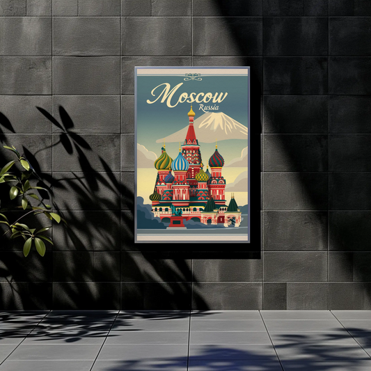 Moscow Russia St Basil Cathedral Landmark Vintage Travel Poster