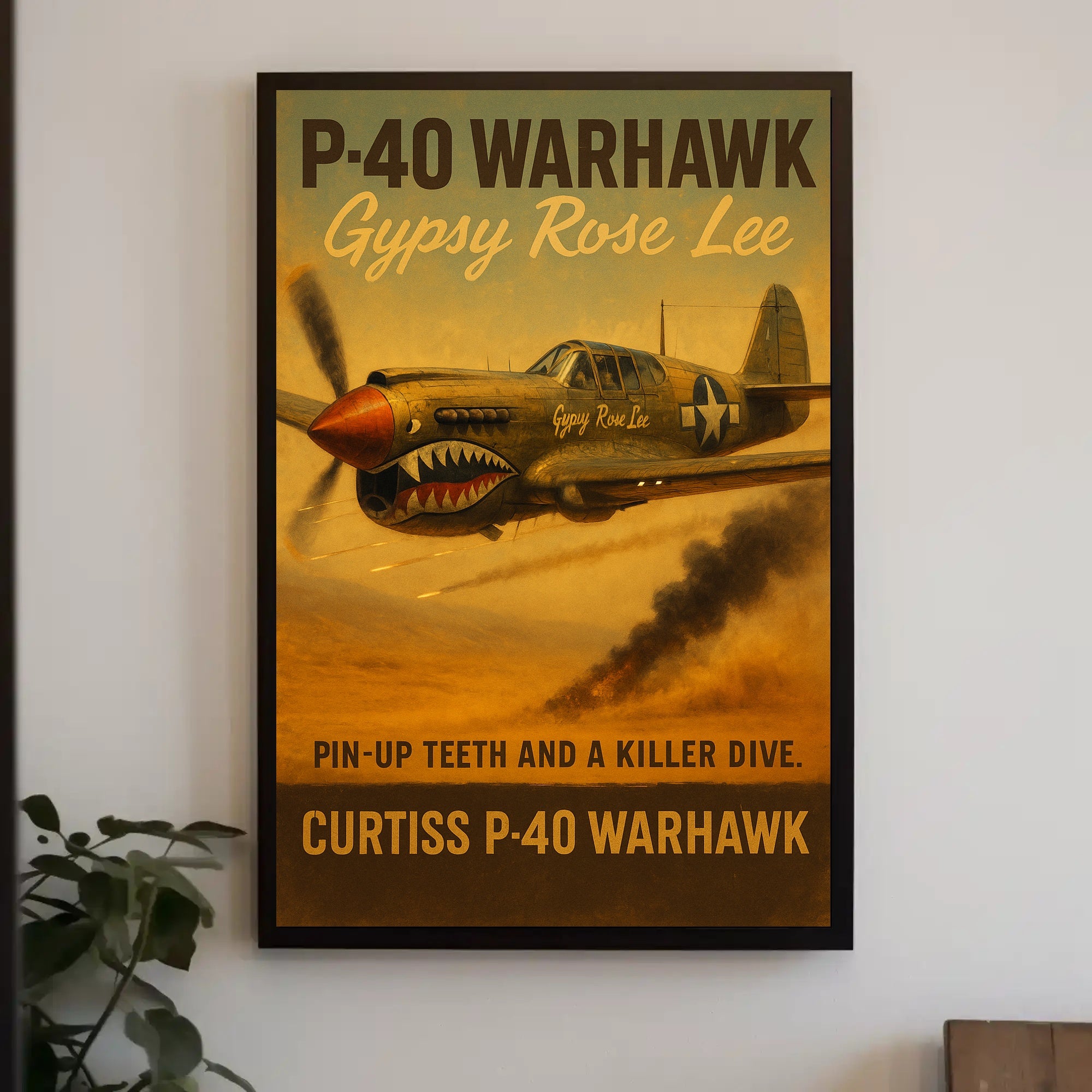 Curtiss P-40 Warhawk Vintage Aircraft WWII Poster
