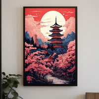 Tranquil Pagoda Under A Full Moon Poster