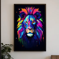 Vibrant Lion Portrait in Abstract, Artistic, or Pop Culture Poster