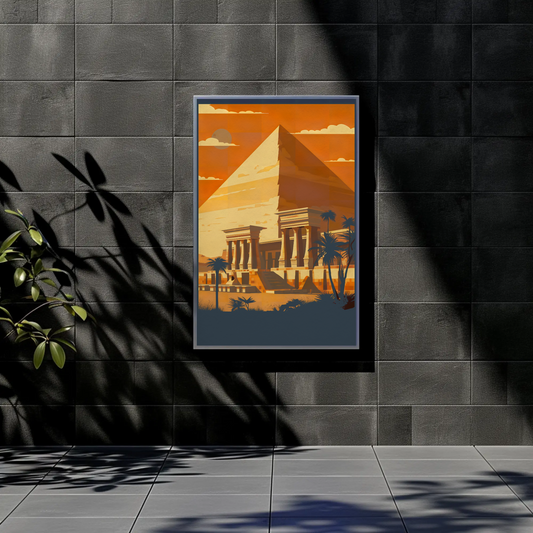 Egypt Pyramid Temple Palm Sunset Vintage Travel Poster