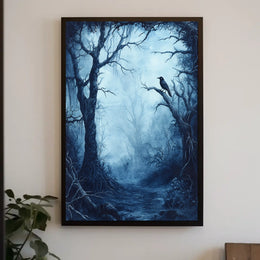 Eerie Dark Forest Scene Artistic Poster