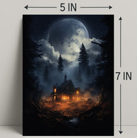 Moonlit Cabin In The Woods Poster