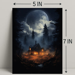Moonlit Cabin In The Woods Poster