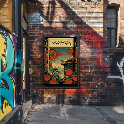 Kyoto Lanterns and Temple Nightscape Travel Poster