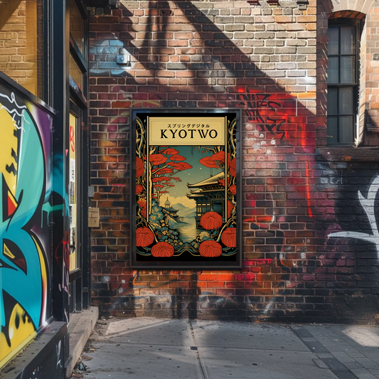Kyoto Lanterns and Temple Nightscape Travel Poster