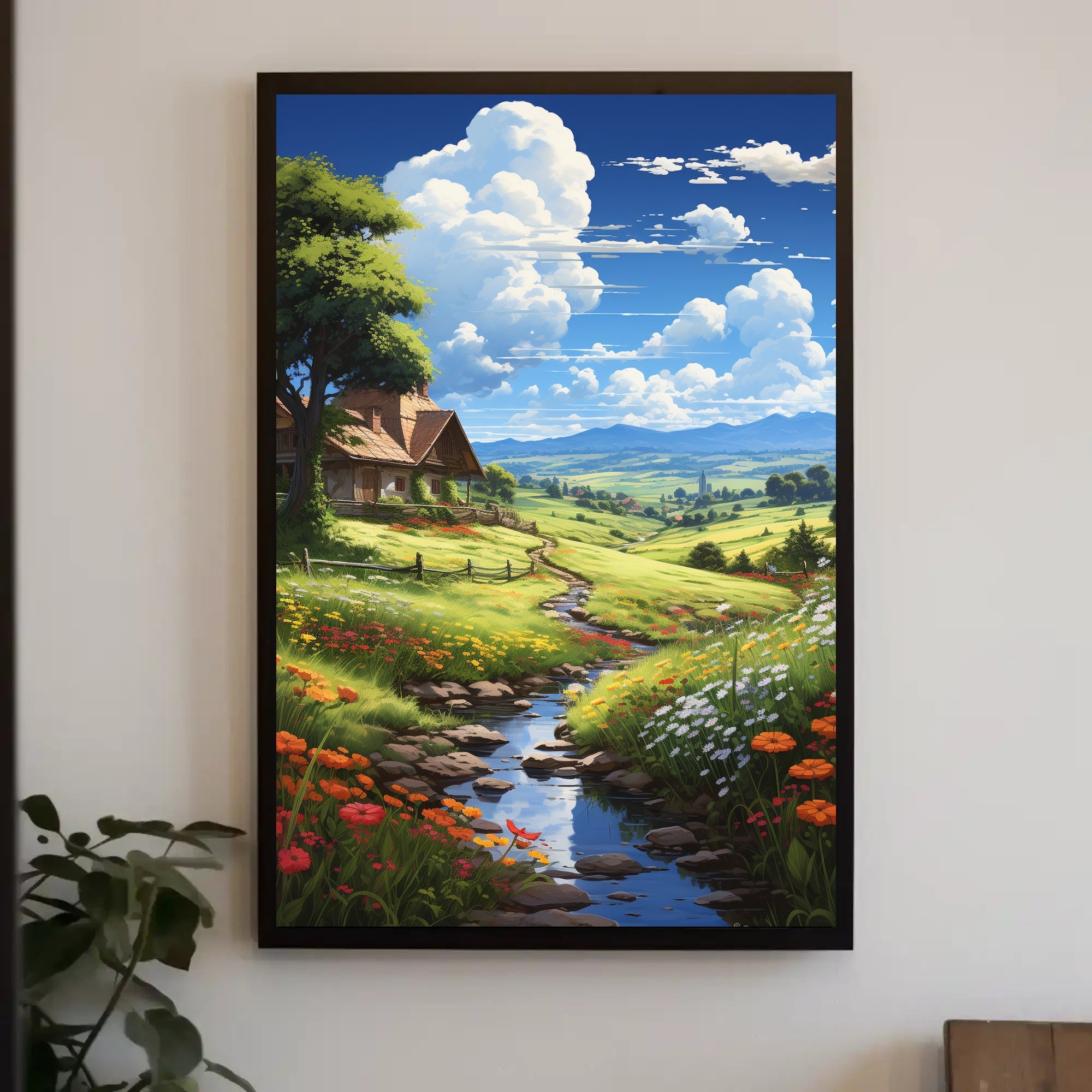 Serene Countryside Retreat: Idyllic Landscape Art Poster
