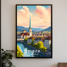 Zurich Cityscape Modern Art Travel Poster