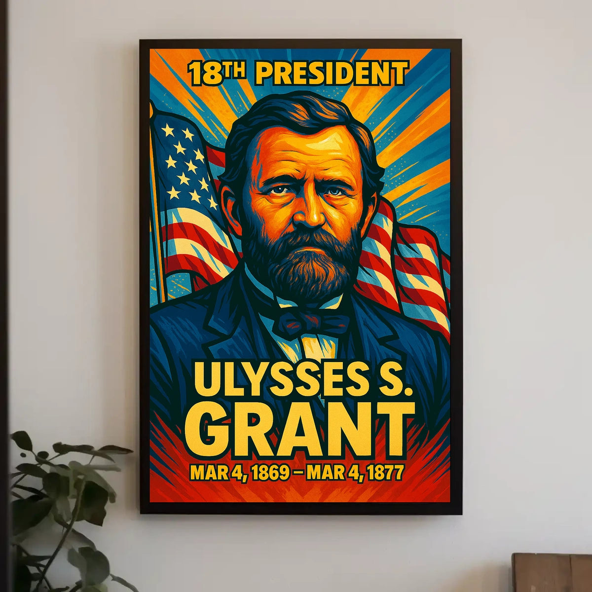Ulysses S. Grant 18th President of the United States Colorful Comic Book Style Poster
