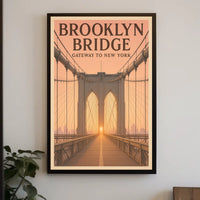 Brooklyn Bridge Sunrise Poster Vintage Travel Wall Art