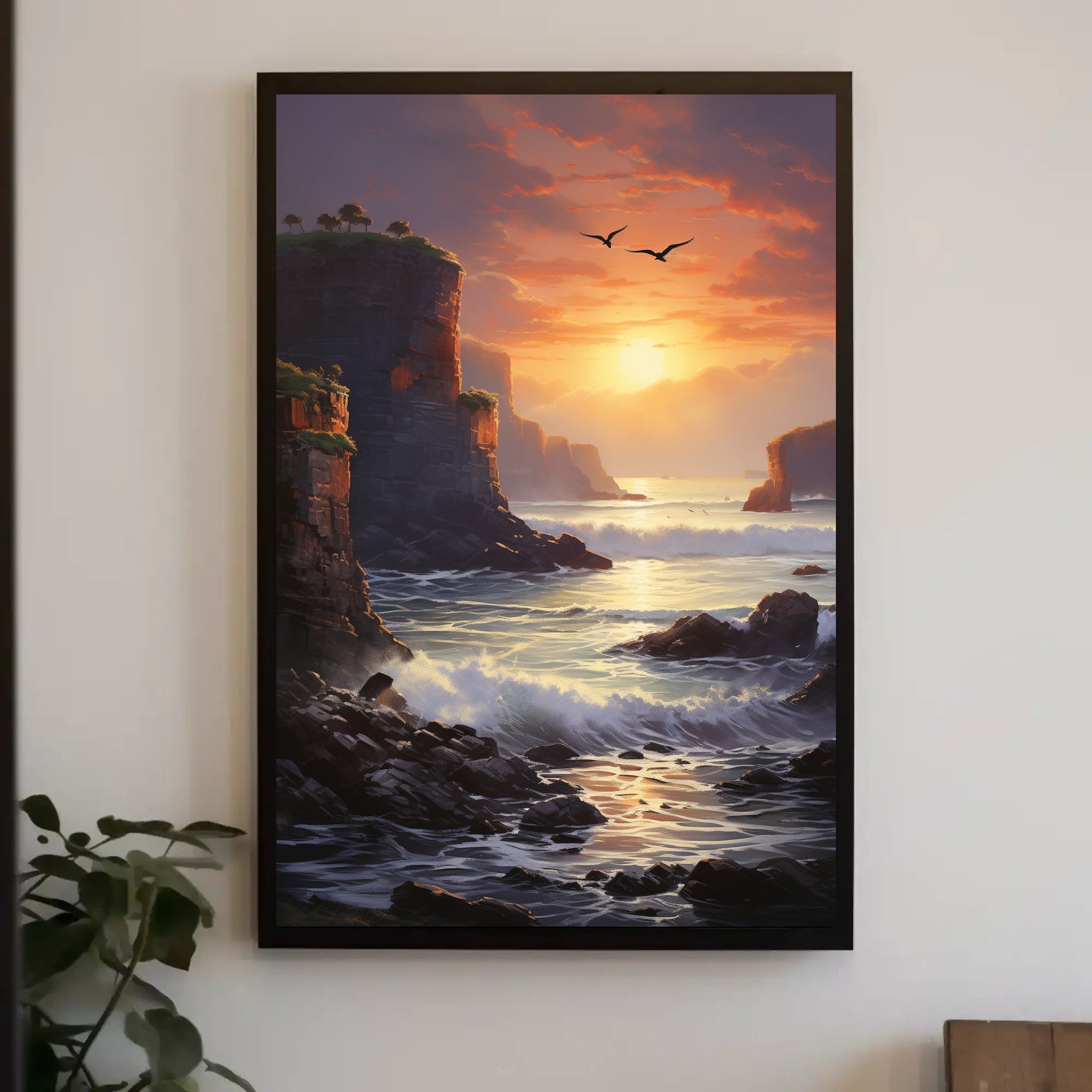 Dramatic Coastal Sunset Scenery Realistic Art National Park Poster