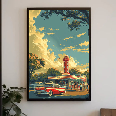 Vintage 1950s American Diner Poster - Cultural Heritage Poster