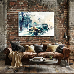Vintage Winter Car Scene: Nostalgic Urban Elegance Poster