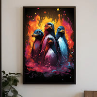 Vibrant Abstract Penguins Poster: Colorful Animal Art