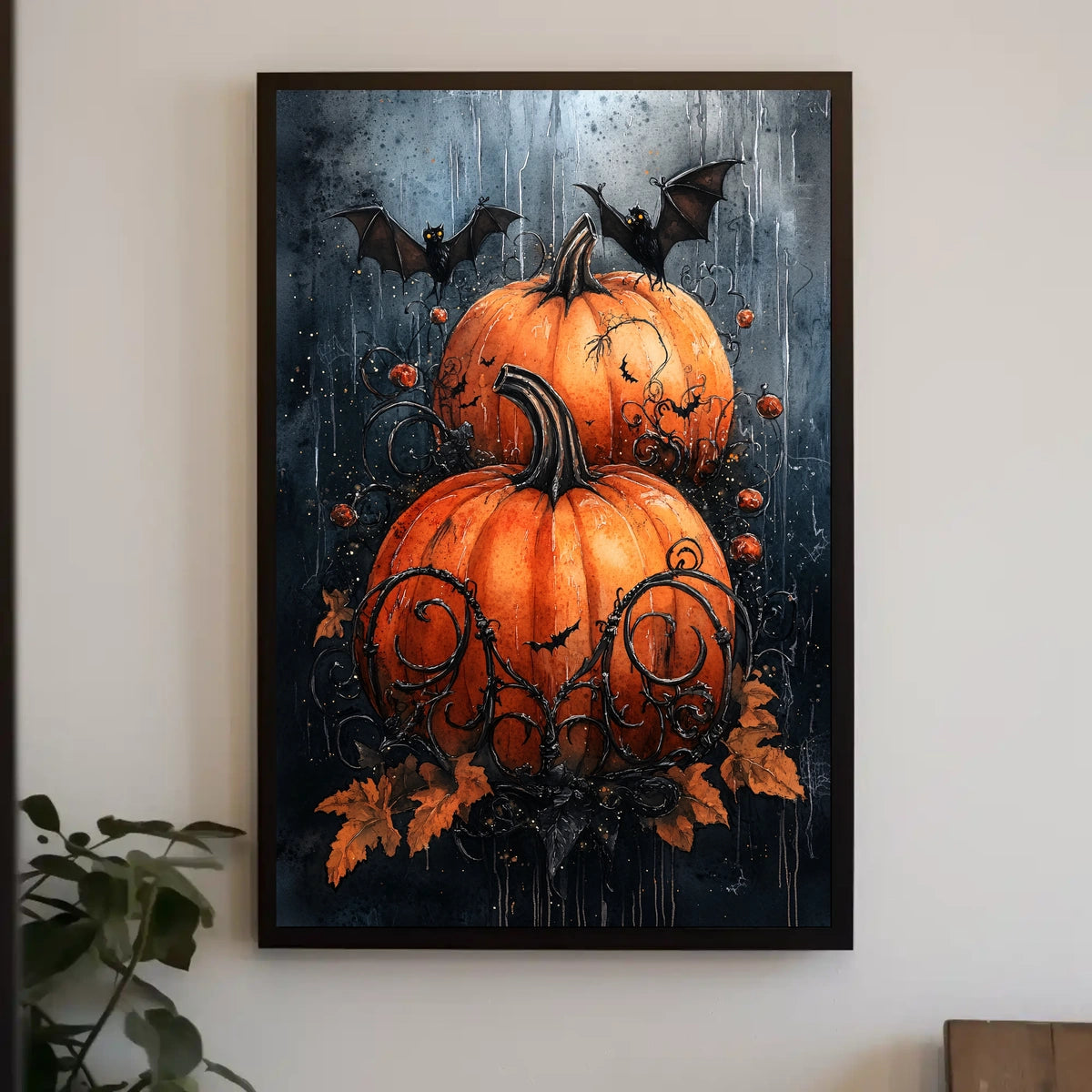 Halloween Pumpkin and Bat Spooky Scene Artistic Poster