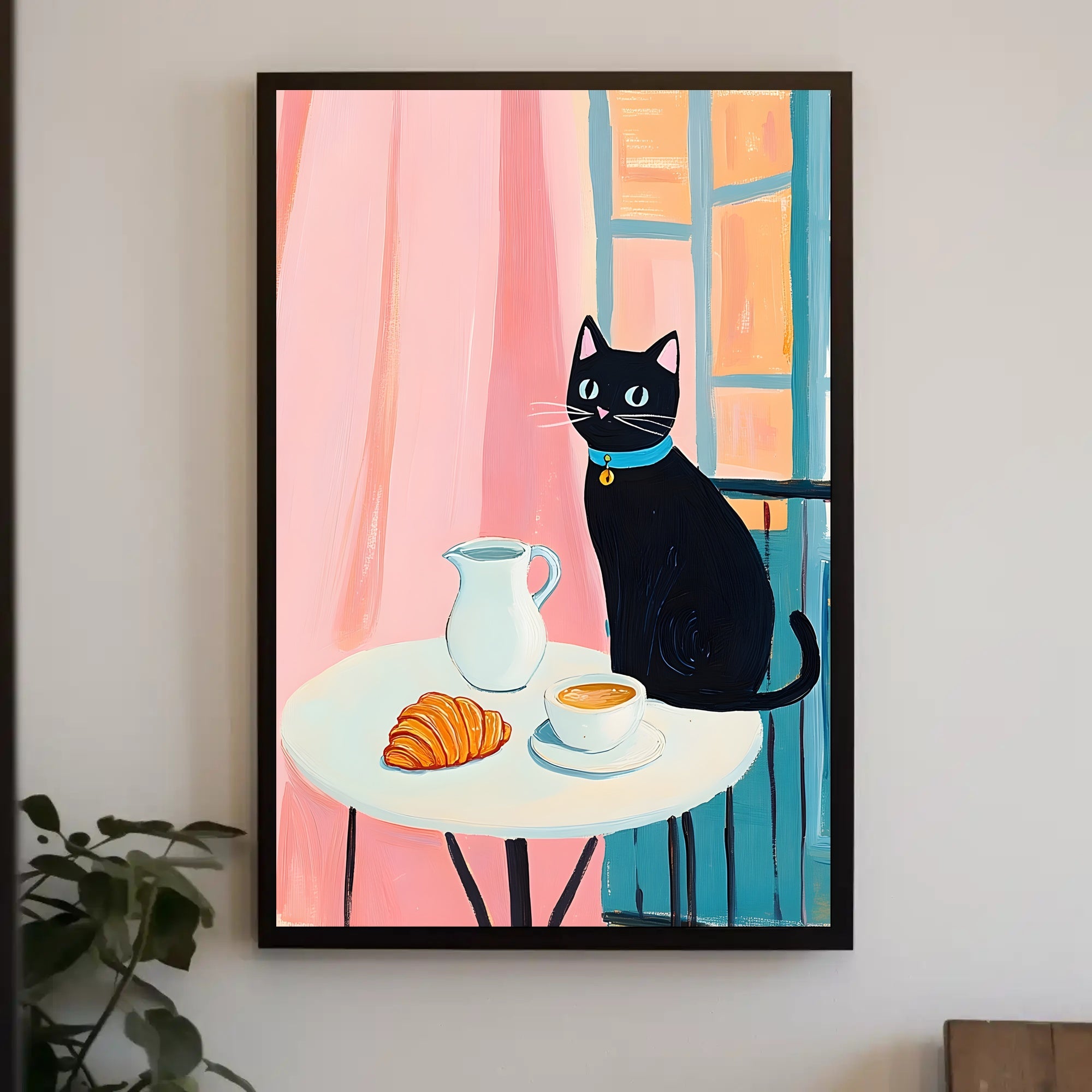 Morning Cat Cafe Poster Vintage Travel Wall Art Print