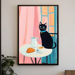 Morning Cat Cafe Poster Vintage Travel Wall Art Print