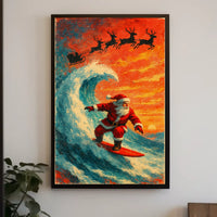 Santa Surfing Christmas Wave Vintage Poster