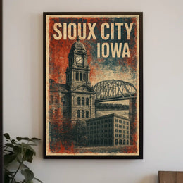 Sioux City Clock Tower Retro Americana Poster
