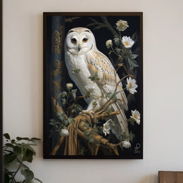 Detailed White Owl Illustration Wall Art Animal Poster