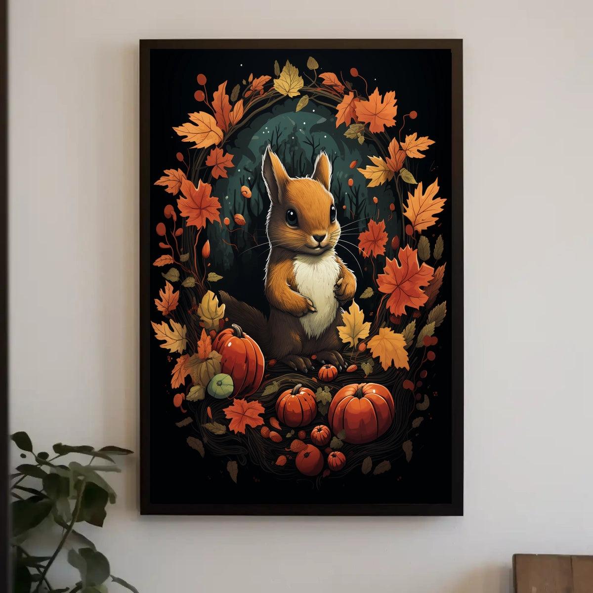Autumn Squirrel Harvest Festive Wall Art Poster