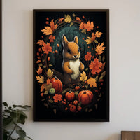 Autumn Squirrel Harvest Festive Wall Art Poster