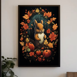 Autumn Squirrel Harvest Festive Wall Art Poster