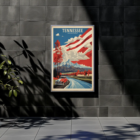 Tennessee Mountains Road Classic Car Vintage Travel Poster