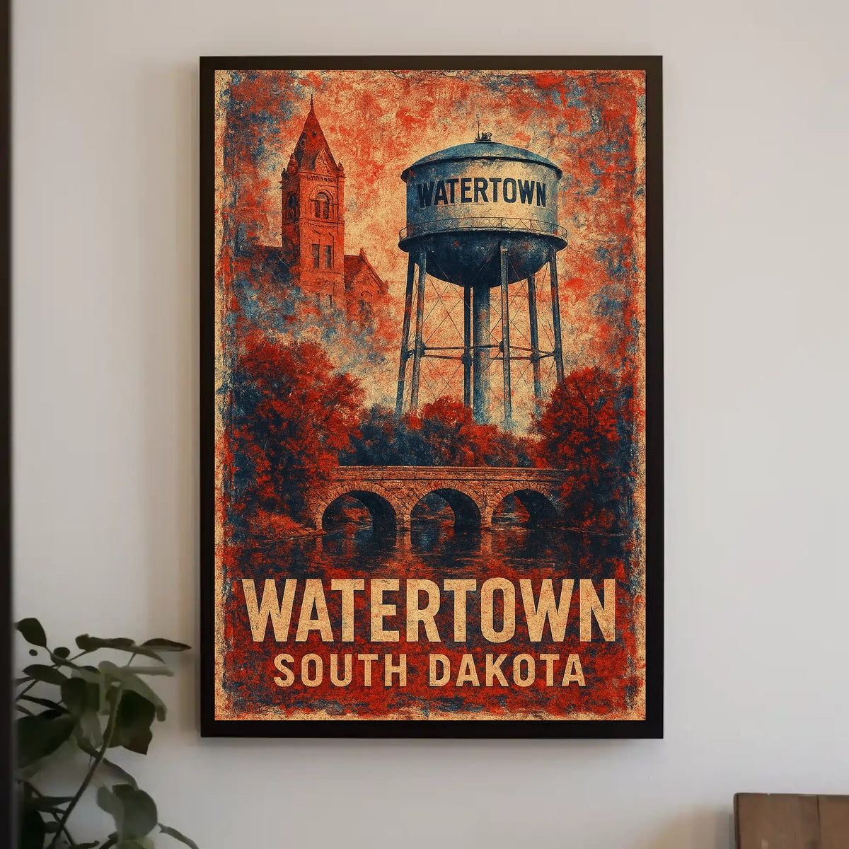 Watertown South Dakota Vintage Water Tower Retro Poster