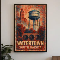 Watertown South Dakota Vintage Water Tower Retro Poster