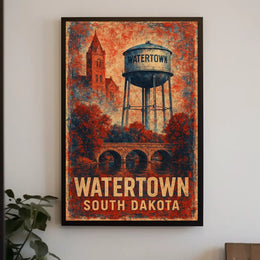 Watertown South Dakota Vintage Water Tower Retro Poster